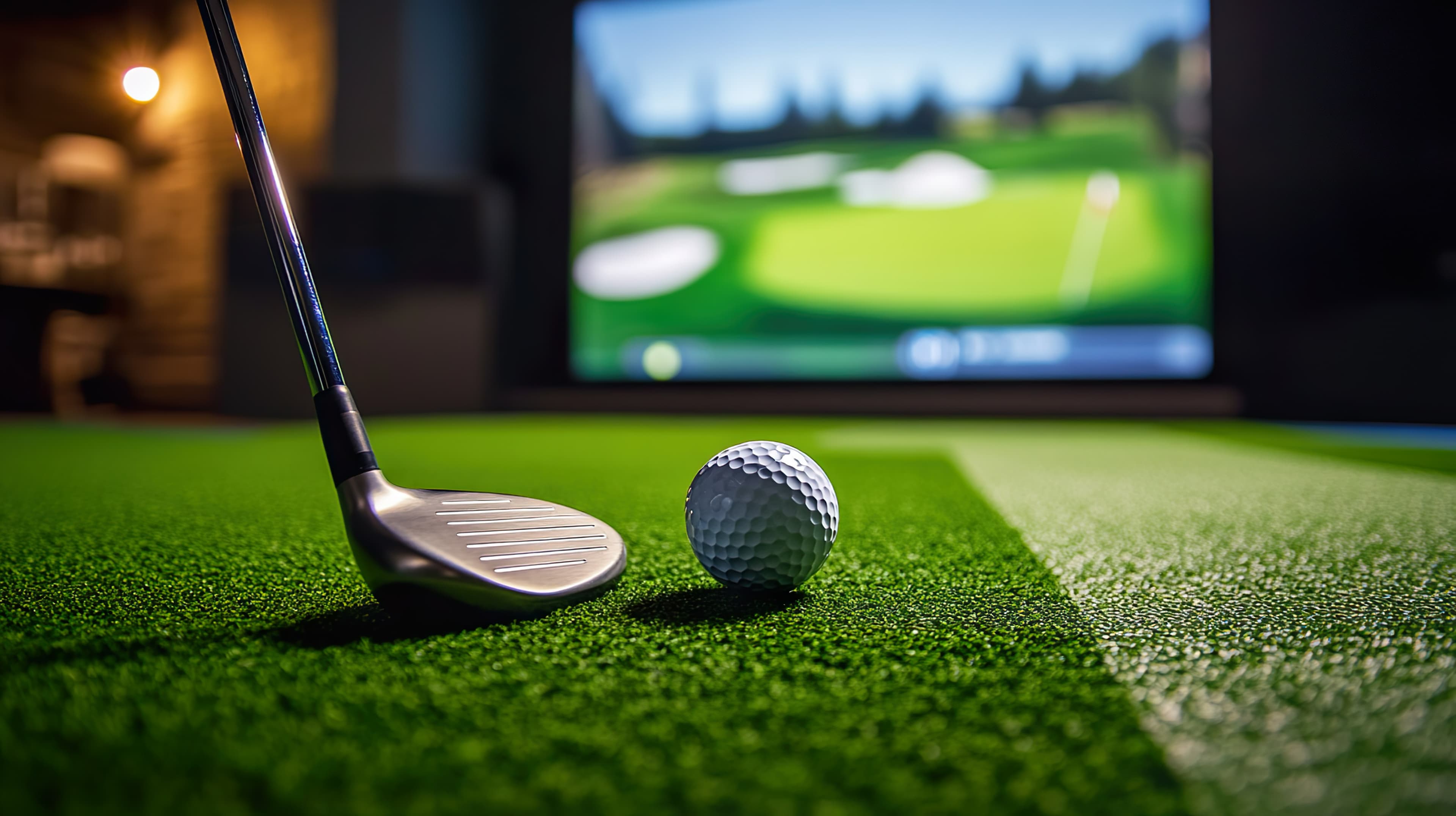 Golfers playing in indoor simulator bays
